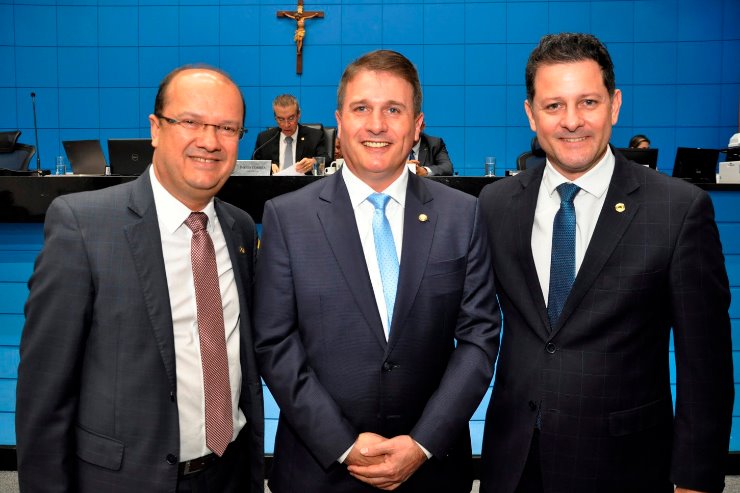 Imagem: ALEMS recebeu o deputado de Santa Catarina, Altair Silva (ao meio da foto), para falar sobre a Frente da Suinocultura