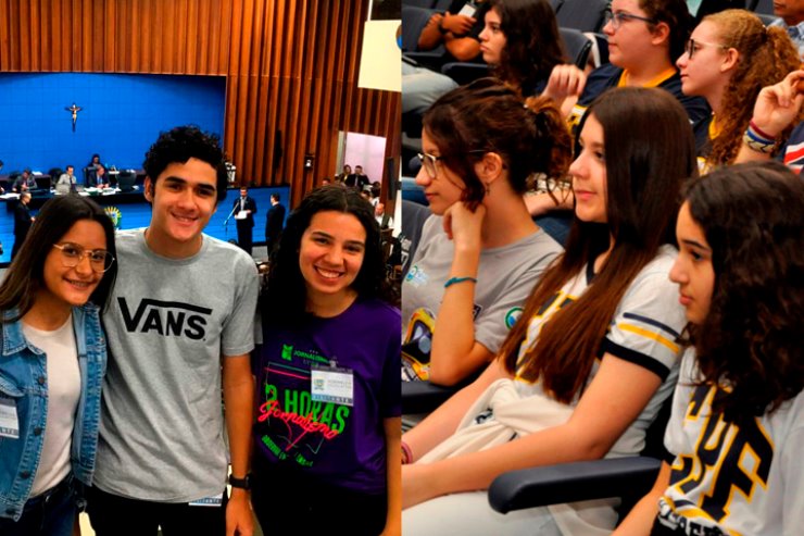 Imagem: Alunos do curso de Jornalismo da UCDB e da Escola Paulo Freire durante visita à Assembleia Legislativa 