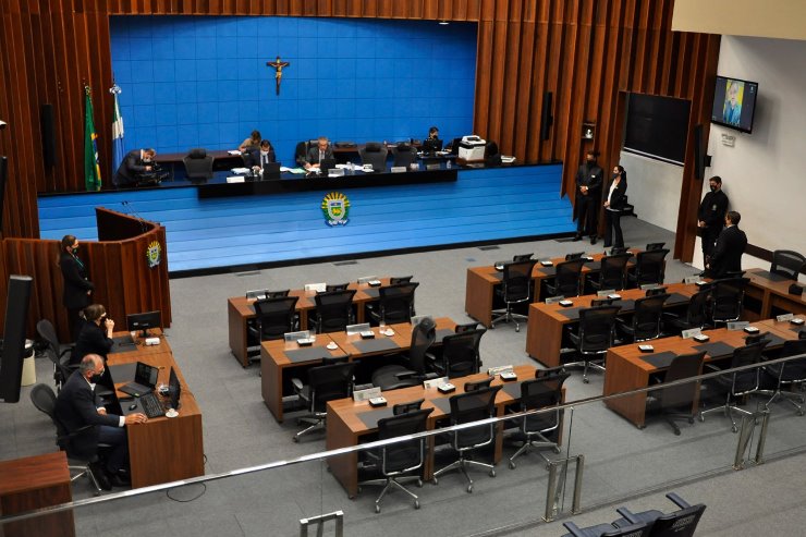 Imagem: As sessões da ALEMS são realizadas remotamente a partir do plenário da Casa de Leis