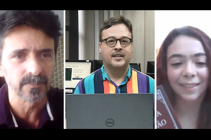 Imagem: Jornalista João Humberto entrevista os escritores Ewerton Carvalho e Bia Di Felice