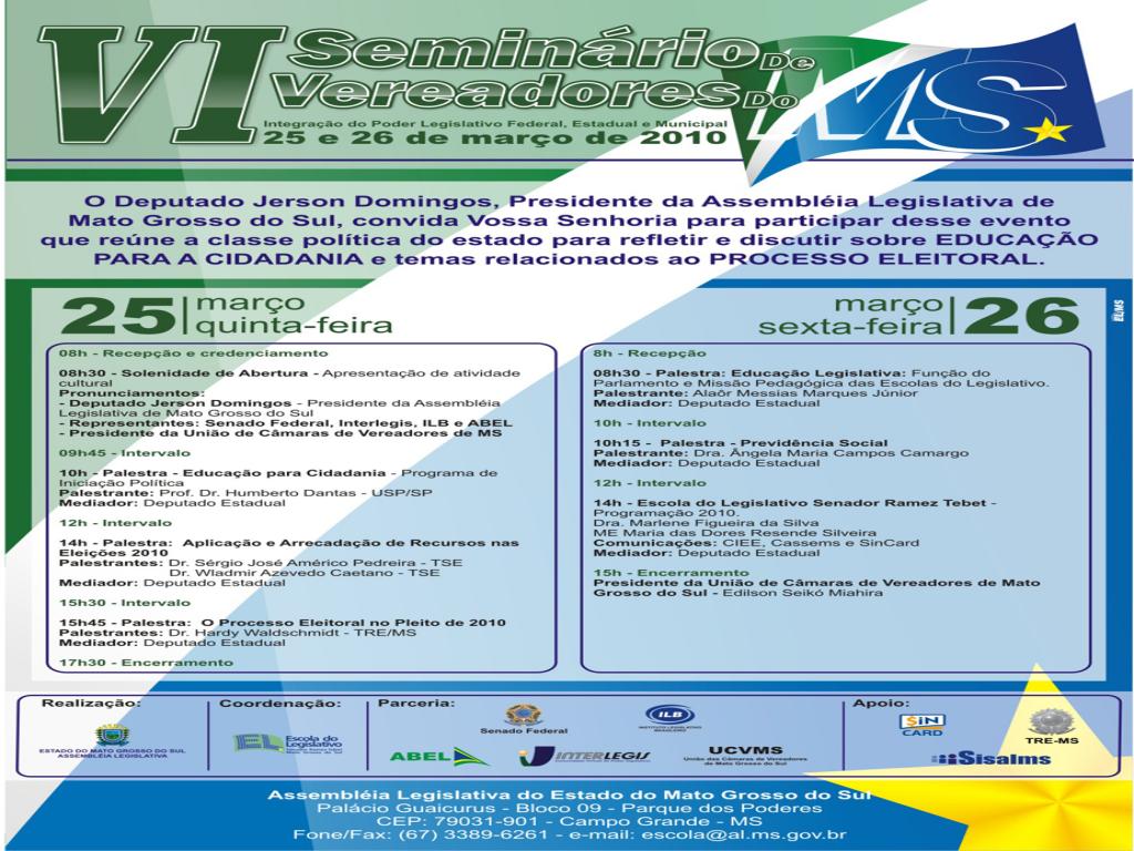 Imagem: VI Seminário de Vereadores do MS
